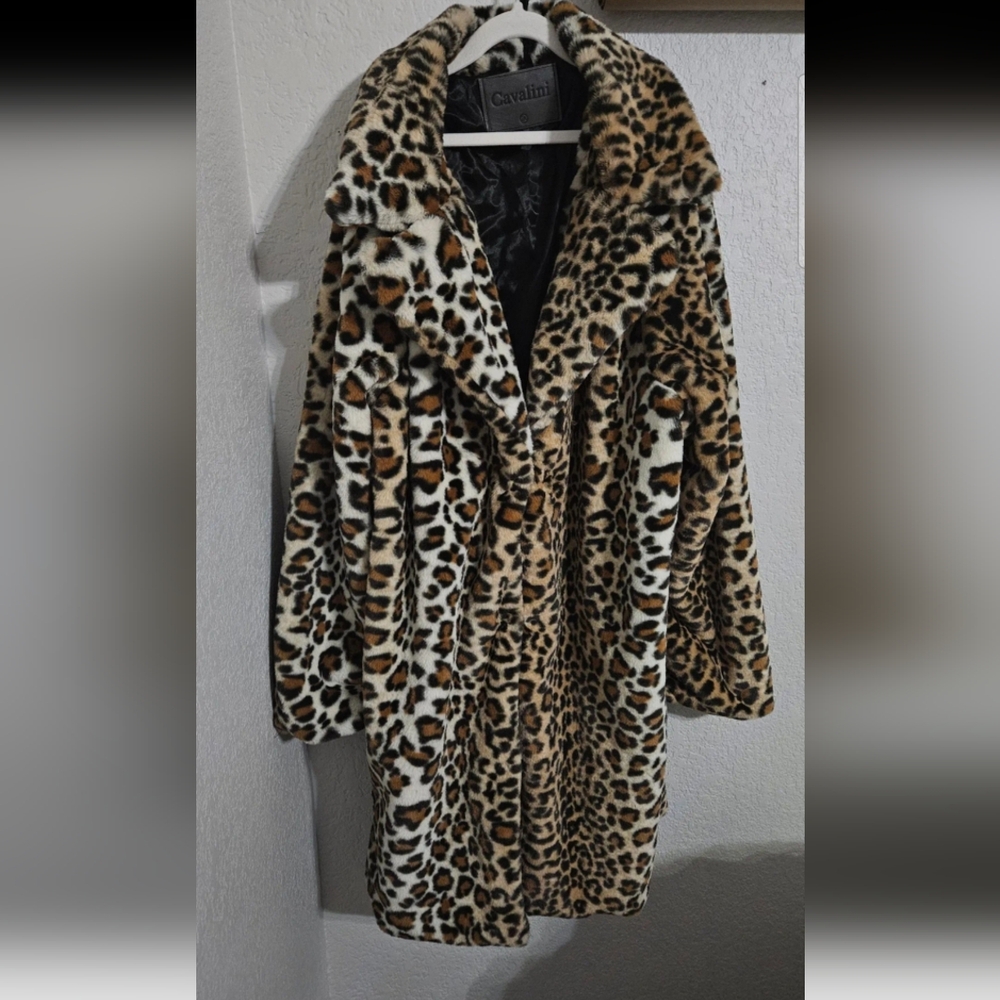 Calvalini faux fur Leopard Print Coat 2xl